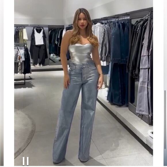 Zara Silver KNIT BUSTIER TOP Size Extra Large XL - Picture 3 of 16